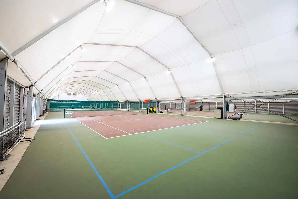 Inside the court hall at Basingstoke Indoor Tennis Centre