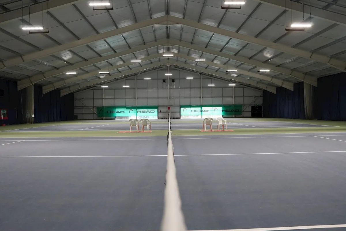 Inside the court hall at Stafford Manor Indoor Tennis Centre