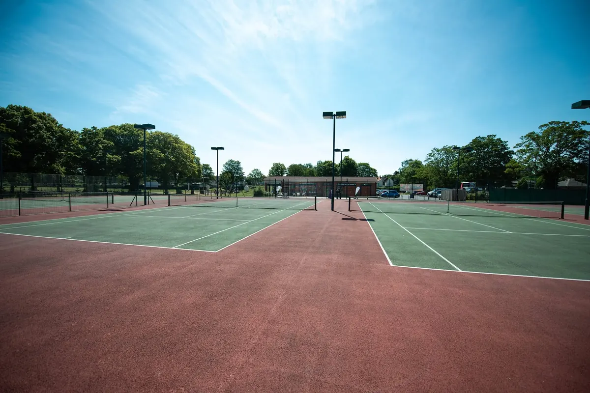 The rebuilt outdoor courts at the Swindon tennis centre on a sunny day