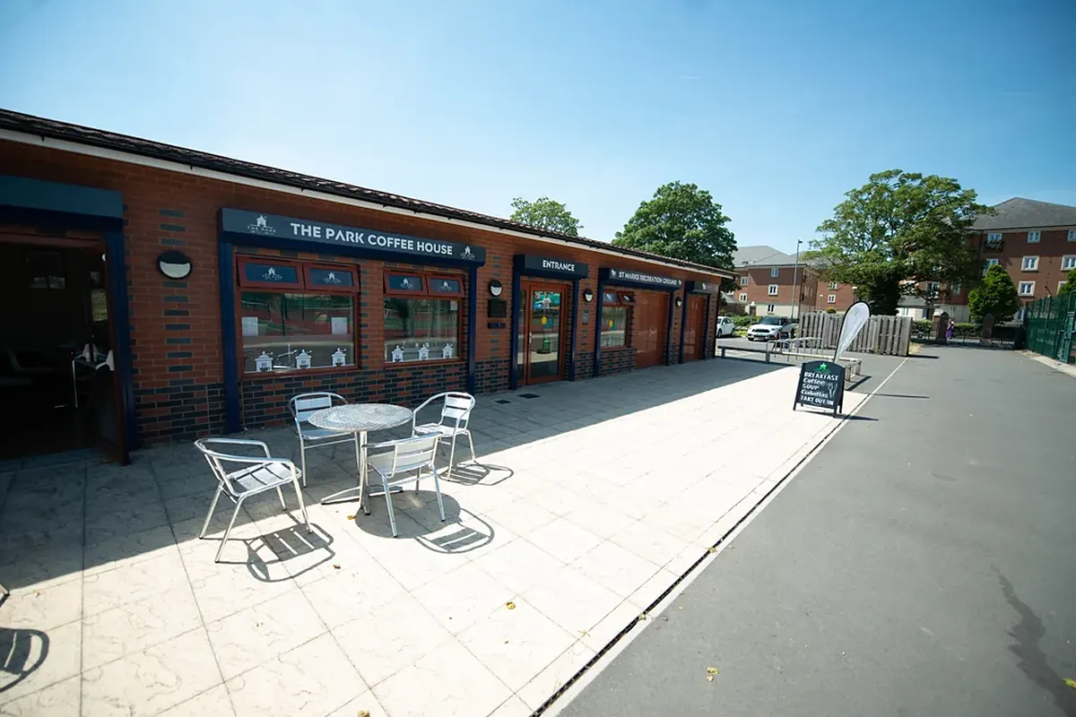 The sunny terrace outside the café